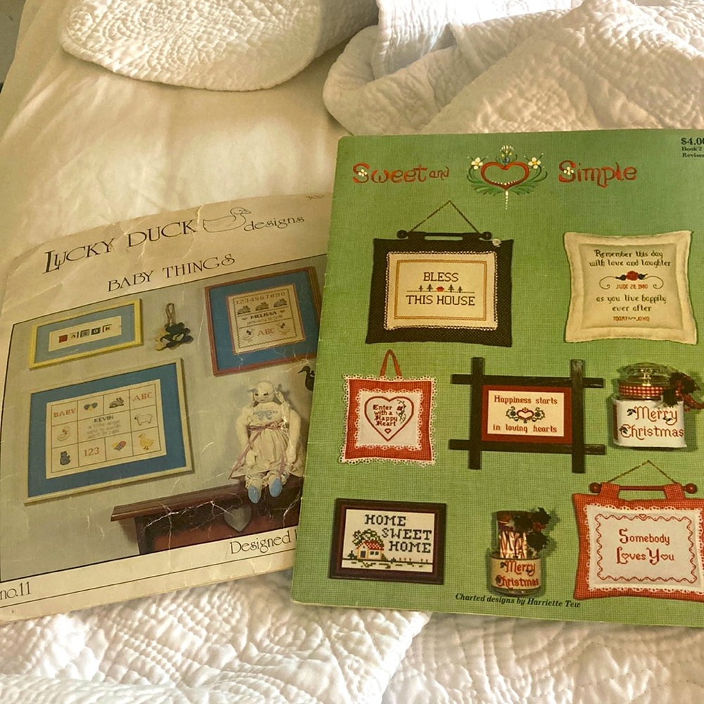 Cross Stitch Pattern books - two. A variety of samplers for occasions & family